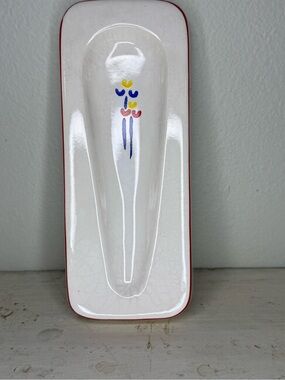 Vintage 1980's Japan Riva Designs Tulips Japan Ceramic Spoon Rest 7.25”